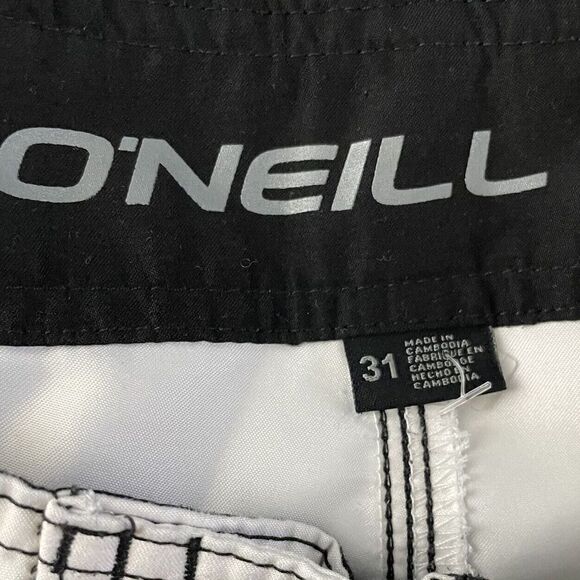 O'NEILL Mens Blue White Black Stripe Board Shorts Unlined Hook & Loop 31 x 10 - Picture 7 of 8